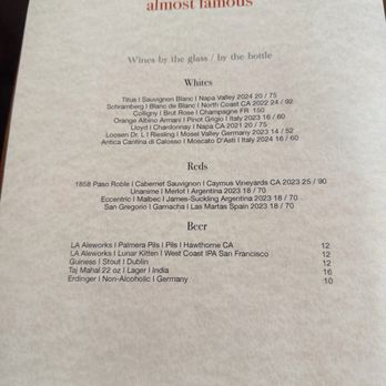 Almost Famous - Drink menu - Breakfast & Brunch Near Me - Culver City, California