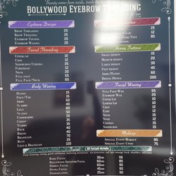 Bollywood eyebrows threading Salon - Menu Nov 2022