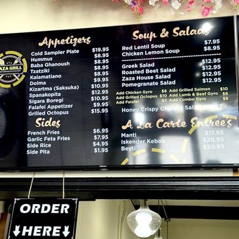 Zaza Grill - Menu 5/24 - Appetizers, Sides, Soup & Salad, A la Carte Entrees - Mediterranean Near Me - Pacifica, California