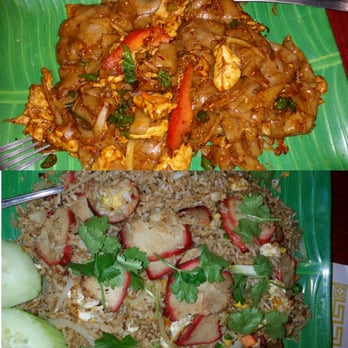 Thai Garden - Top: Pad Kee Mao. Bottom: BBQ Pork fried rice. Both were very delicious and perfectly cooked. Will order these again next time! - Thai Near Me - Oceanside, California