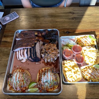 Hurtado Barbecue - El Jefe Platter with barbacoa tostadas and various sides - Barbeque Near Me - Arlington, Texas Hurtado Barbecue - El Jefe Platter with barbacoa tostadas and various sides - Barbeque Near Me - Arlington, Texas