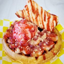 Roll Me Up Ice Cream & Desserts - Strawberry Cheesecake Signature Waffle