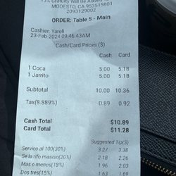 Receipt for two sodas