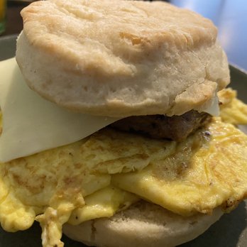 Roasted Coffee Bar - Sausage,scrambled egg & cheese on a fresh made biscuit - Coffee & Tea Near Me - Haverhill, Massachusetts