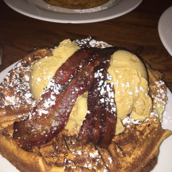 Red Eye Cafe - Waffles with salted caramel ice cream and bacon - Cafes Near Me - Montclair, New Jersey