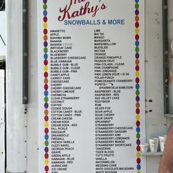 Miss Kathy's Snowballs & More - Snowball menu