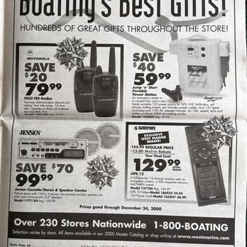 West Marine - Advert in Western Outdoor News December 1 2000 - Outdoor Gear Near Me - Reno, Nevada West Marine - Advert in Western Outdoor News December 1 2000 - Outdoor Gear Near Me - Reno, Nevada