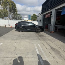 Tire being repaired before a journey home