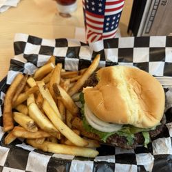Hamburger and fries.