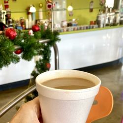 CAFE CON LECHE -- $3.00 ( plus tax & tip )