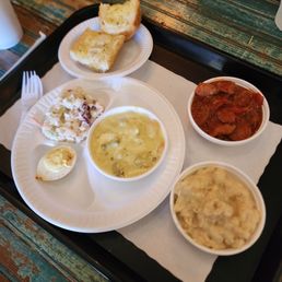 Shrimp a la creme, chicken and dumplings, alligator creole Shrimp a la creme, chicken and dumplings, alligator creole