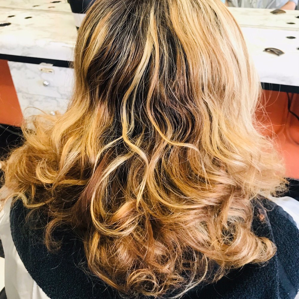 AMY'S Hair Design - The before and after pic. So happy taking a break from high lights. Love what Yesenia did with my hair. Thanks Yesenia - Hair Salons Near Me - El Monte, California