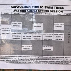 Kapaolono Pool - 12Feb-26Apr 2024 swim times