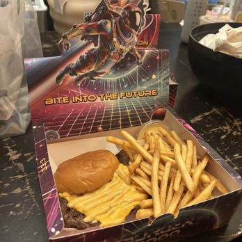 Burger 3000 - Single Patty Cheeseburger (no pickle) with a Side of Fries - Burgers Near Me - Chatsworth, California