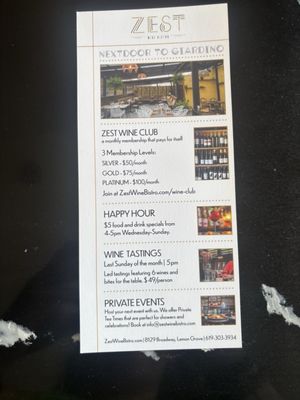 Menu photo 5 Zest Wine Bistro Lemon Grove, CA