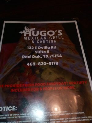 Menu photo 1 Hugo's Mexican Grill and Cantina Red Oak, TX