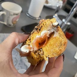 Egg everything bagel with smoked salmon Egg everything bagel with smoked salmon