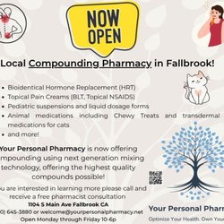 Your Personal Pharmacy - We are OFFICIALLY open for compounds! 
If you are in need of 
-Hormone Replacement for menopause
-Chronic pain (especially joints or back