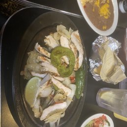 Chicken fajitas, corn tortillas and rice and beans. Regular size $14.99 Chicken fajitas, corn tortillas and rice and beans. Regular size $14.99