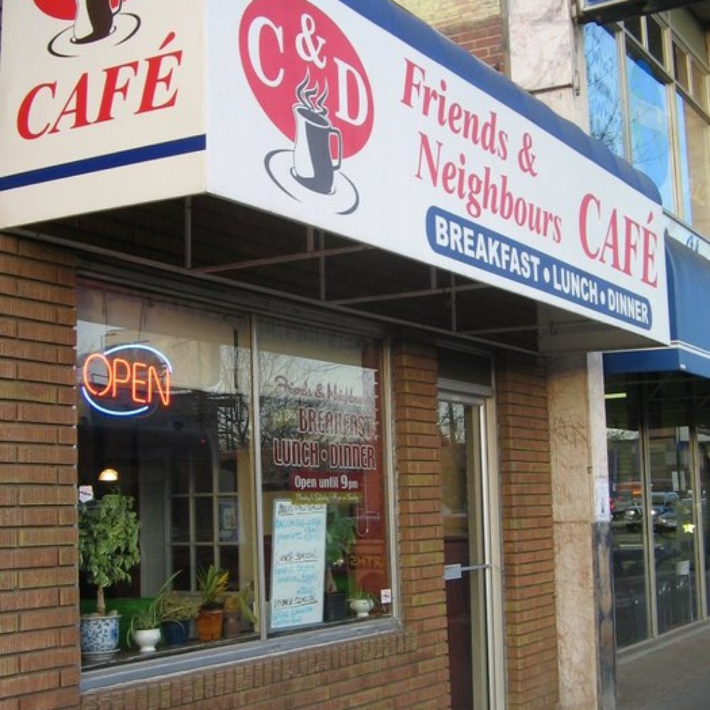 Friends & Neighbors cafe on Whyte Avenue. Friends & Neighbors cafe on Whyte Avenue.