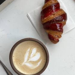 Farewell - Latte (from Farewell) + white chocolate raspberry croissant (from @CityBakery)
