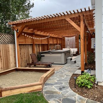 R&B Framing - Sandbox and pergola from other side - Decks & Railing Near Me