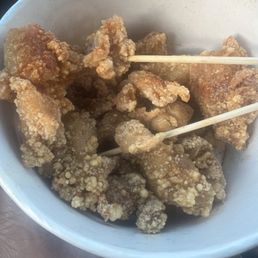 Greasy re fried popcorn chicken. Greasy re fried popcorn chicken.