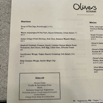 Olivers Restaurant - Menu 4.28.23 - British Near Me - Belfast, BFS