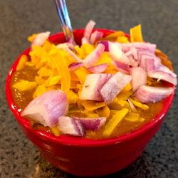 Cool Cat Cafe - San Luis Obispo - Chili cup with cheese and onion toppings