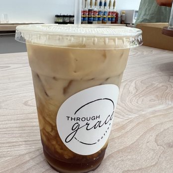 Through Grace Coffee - Iced vanilla latte with almond milk. - Coffee & Tea Near Me - San Antonio, Texas