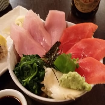 Shizen Ya - Triple Attack Don brown rice bowl with sockeye salmon and albacore tuna sashimi - Japanese Near Me - Vancouver, British Columbia Shizen Ya - Triple Attack Don brown rice bowl with sockeye salmon and albacore tuna sashimi - Japanese Near Me - Vancouver, British Columbia