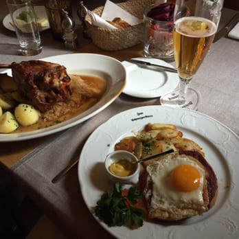 Schwarzer Stern - Meet loaf with egg on top & pork knuckle. - German Near Me - Frankfurt, HE Schwarzer Stern - Meet loaf with egg on top & pork knuckle. - German Near Me - Frankfurt, HE
