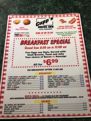 Menu photo 2 Cupp's Drive Inn Waco, TX