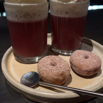 Nonesuch - Herbal tea fizz with strawberry donut - New American Near Me - Oklahoma City, Oklahoma