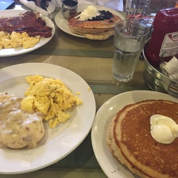 Shack Breakfast & Lunch - Two pancakes with a side of biscuits and gravy and eggs. Two blueberry pancakes with a side of eggs, hash browns and bacon. Good breakfast! - American Near Me - Frontenac, Missouri Shack Breakfast & Lunch - Two pancakes with a side of biscuits and gravy and eggs. Two blueberry pancakes with a side of eggs, hash browns and bacon. Good breakfast! - American Near Me - Frontenac, Missouri