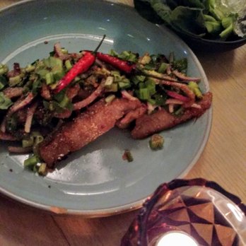 Kiin - Pork jowl with Thai kale - Thai Near Me - Toronto, Ontario Kiin - Pork jowl with Thai kale - Thai Near Me - Toronto, Ontario