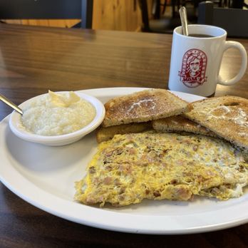 Mom's Country Kitchen - Meat omelette and grits with rye toast. - Breakfast & Brunch Near Me - Front Royal, Virginia Mom's Country Kitchen - Meat omelette and grits with rye toast. - Breakfast & Brunch Near Me - Front Royal, Virginia