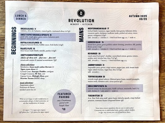 Menu photo 8 Revolution Winery & Kitchen Sacramento, CA
