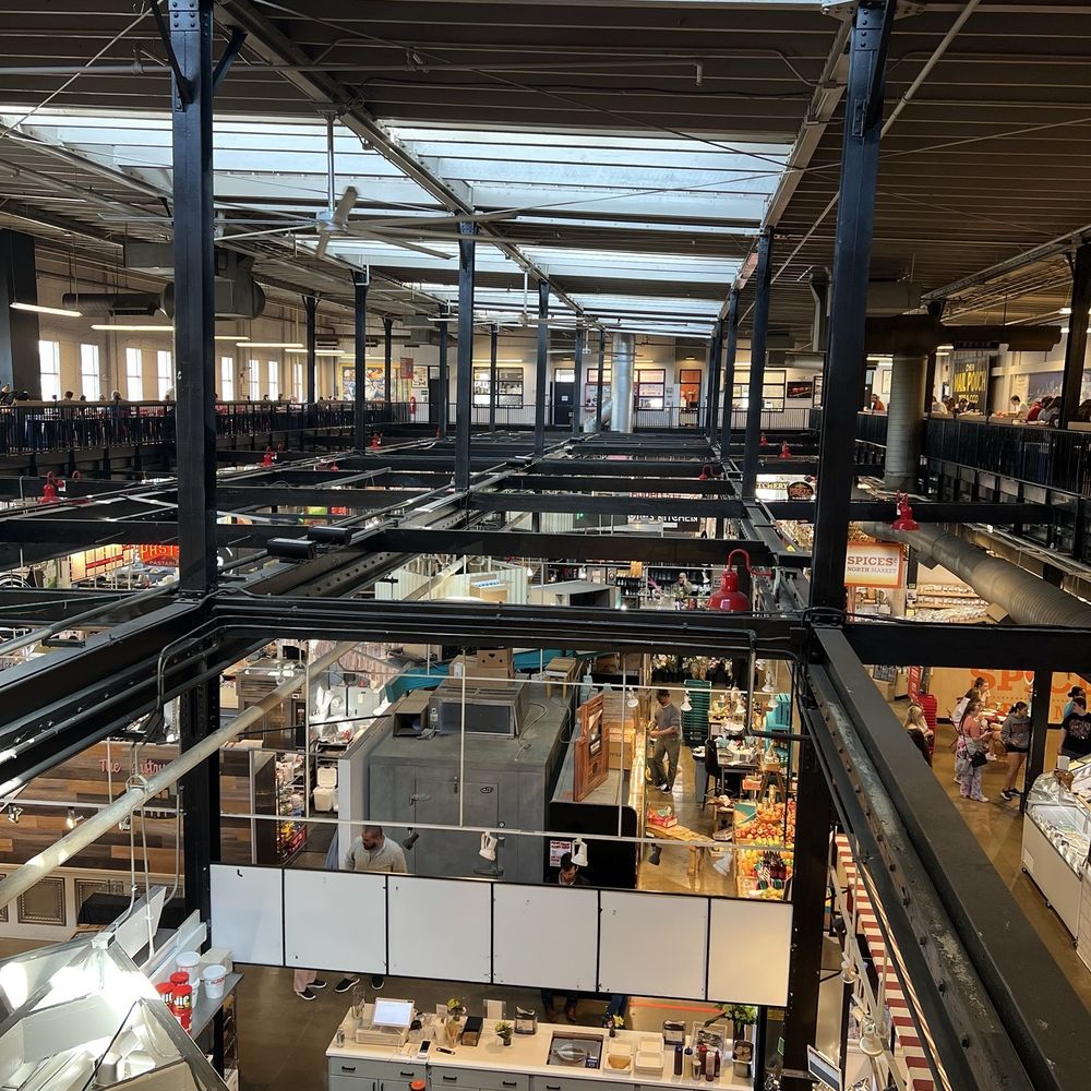 Looking from seating area upstairs down