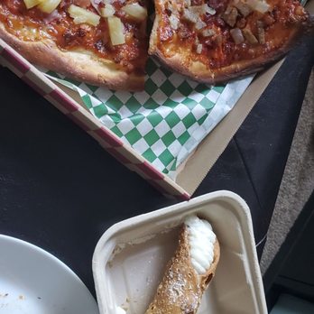 Islice - Brooklyn (meatball, bacon, onion) and long Island slice (Hawaiian) and a canoli - Pizza Near Me - Concord, California Islice - Brooklyn (meatball, bacon, onion) and long Island slice (Hawaiian) and a canoli - Pizza Near Me - Concord, California