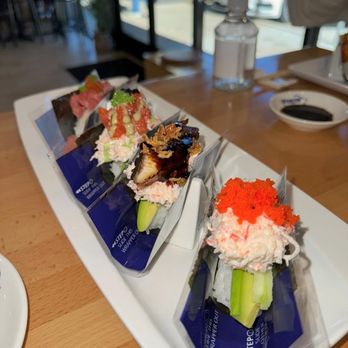 Blue Maki By The Blue Fish - Negi toro temaki Spicy tuna temaki Dragon temaki California temaki - Sushi Bars Near Me - Carrollton, Texas
