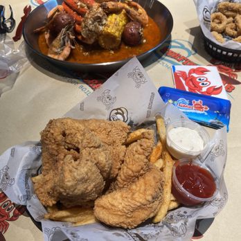 Surfing Crab - Fried catfish plate, Snow Crabs, and shrimp also some Calamari - Cajun/Creole Near Me - Round Rock, Texas Surfing Crab - Fried catfish plate, Snow Crabs, and shrimp also some Calamari - Cajun/Creole Near Me - Round Rock, Texas