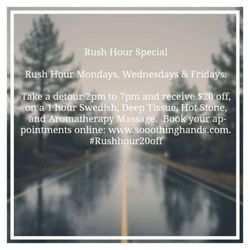 Sooothing Hands Massage Therapy - #RushHour #Relax #Massage #Swedish #DeepTissue #BookNow #20Off
