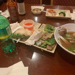 a table full of food and drinks