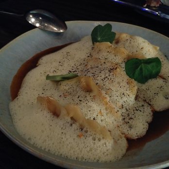 Sparrow + Wolf - Beef dumplings in celery foam - New American Near Me - Las Vegas, Nevada Sparrow + Wolf - Beef dumplings in celery foam - New American Near Me - Las Vegas, Nevada