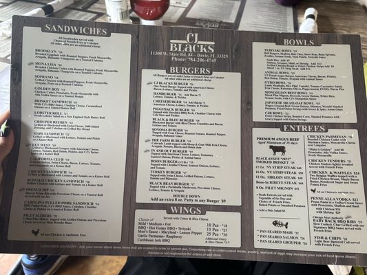 Menu photo 1 CJ Blacks Davie, FL