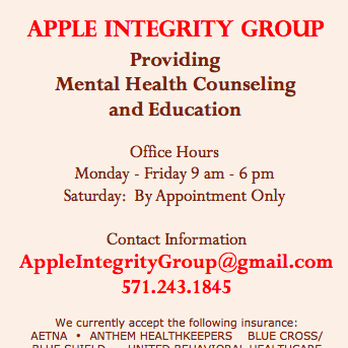 Apple Integrity Group Inc - Counseling & Mental Health Near Me - Woodbridge, Virginia Apple Integrity Group Inc - Counseling & Mental Health Near Me - Woodbridge, Virginia