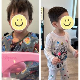 His before-mop on the left and after-the-cut on the right. Couldn't get him to face me. Was too excited about his lollipop. His before-mop on the left and after-the-cut on the right. Couldn't get him to face me. Was too excited about his lollipop.