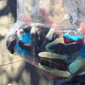 Gummi Boutique - Peach penguins, lemon raspberry pop bottles, blue whales, root beer bottles, and black cherry mustaches - Candy Stores Near Me - Calgary, Alberta