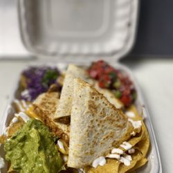 Luna Verde Vegan Mexican Restaurant  - Nach-adilla, yes nachos topped with quesadilla, quesadilla over nachos too!